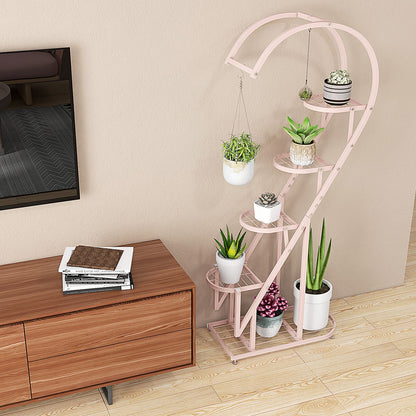 5-Tier Metal Heart-Shaped Plant Stand with Hanging Hooks