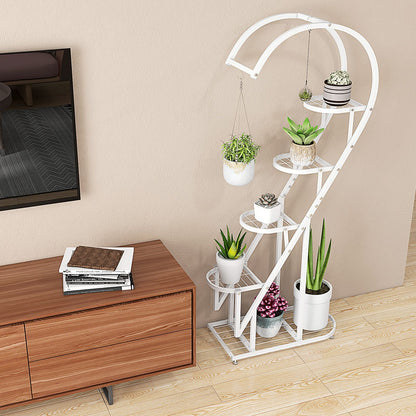 5-Tier Metal Heart-Shaped Plant Stand with Hanging Hooks