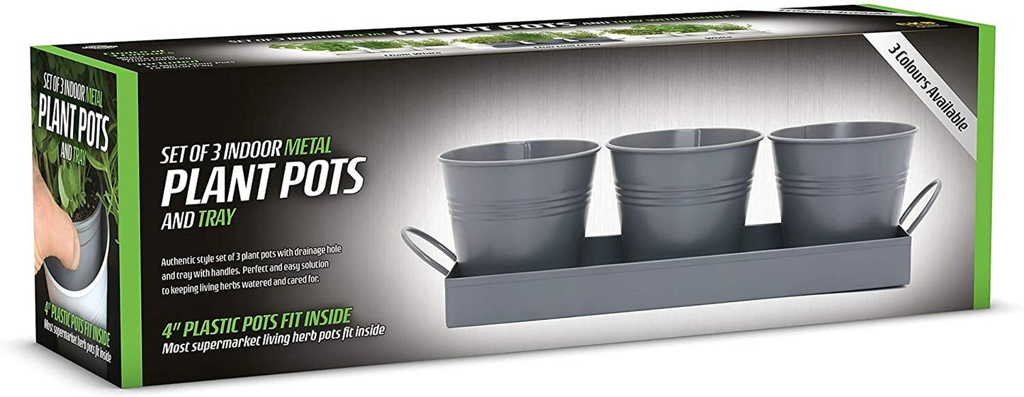 Indoor Herb Planters Tray Kitchen Windowsill Plant Pot with Handle Charcoal Set