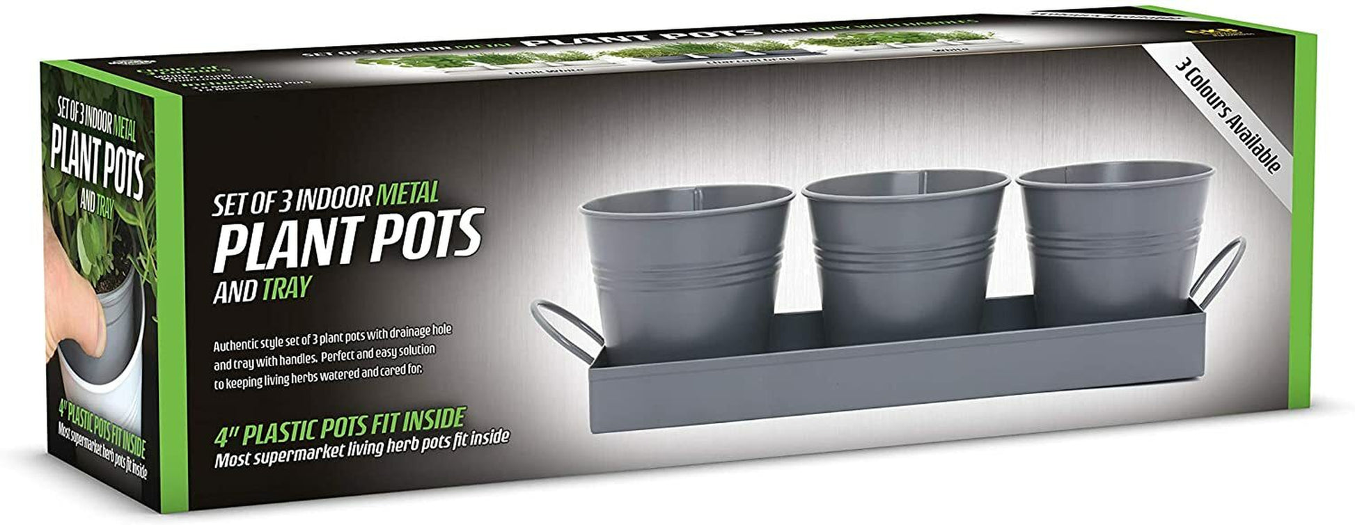 Indoor Herb Planters Tray Kitchen Windowsill Plant Pot with Handle Charcoal Set