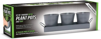 Indoor Herb Planters Tray Kitchen Windowsill Plant Pot with Handle Charcoal Set