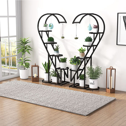 5-Tier Metal Heart-Shaped Plant Stand with Hanging Hooks