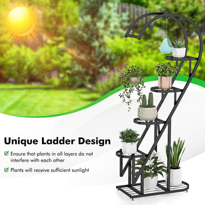 5-Tier Metal Heart-Shaped Plant Stand with Hanging Hooks