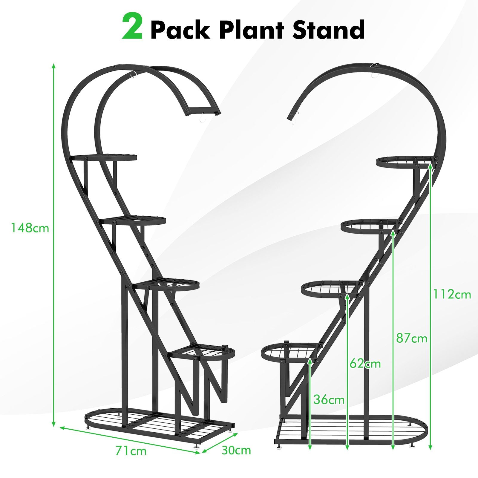5-Tier Metal Heart-Shaped Plant Stand with Hanging Hooks
