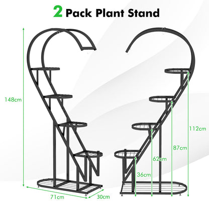 5-Tier Metal Heart-Shaped Plant Stand with Hanging Hooks