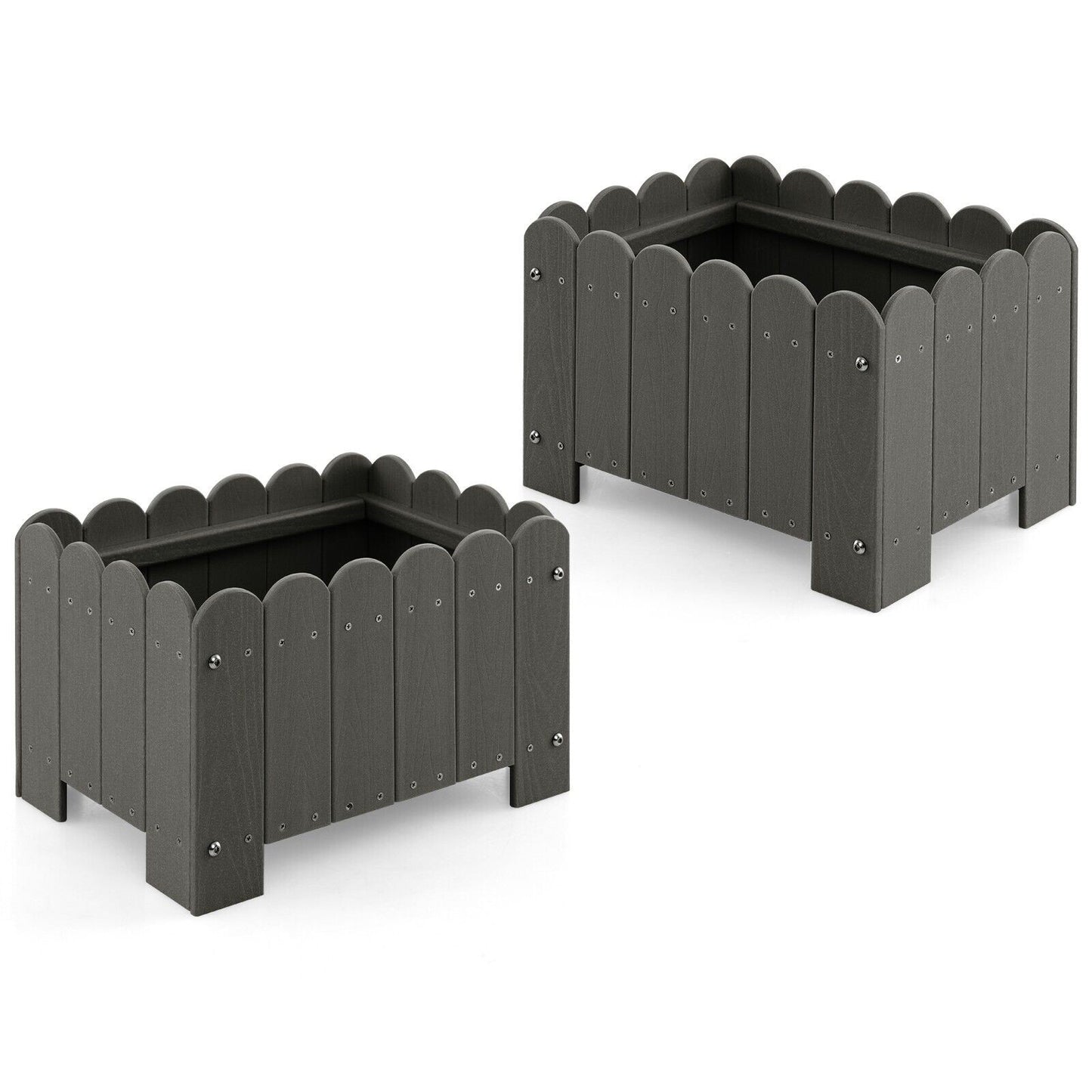 COSTWAY 2 Pack Planter Box Raised Garden Bed HDPE Flower Pot W/Drainage