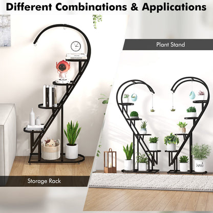 5-Tier Metal Heart-Shaped Plant Stand with Hanging Hooks