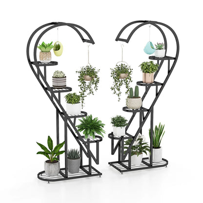 5-Tier Metal Heart-Shaped Plant Stand with Hanging Hooks