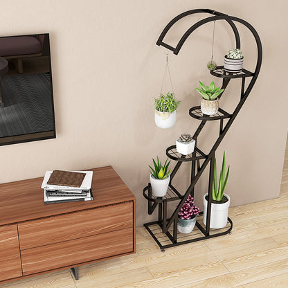 5-Tier Metal Heart-Shaped Plant Stand with Hanging Hooks