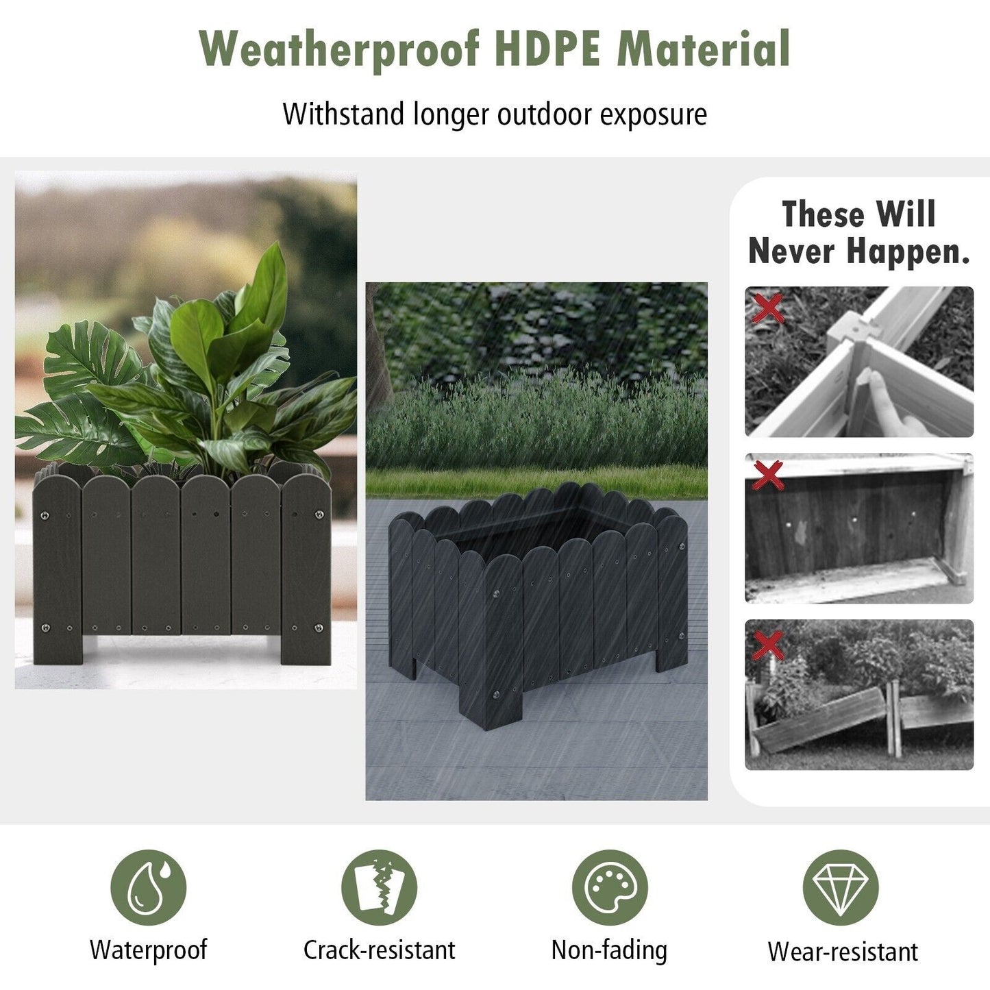 COSTWAY 2 Pack Planter Box Raised Garden Bed HDPE Flower Pot W/Drainage