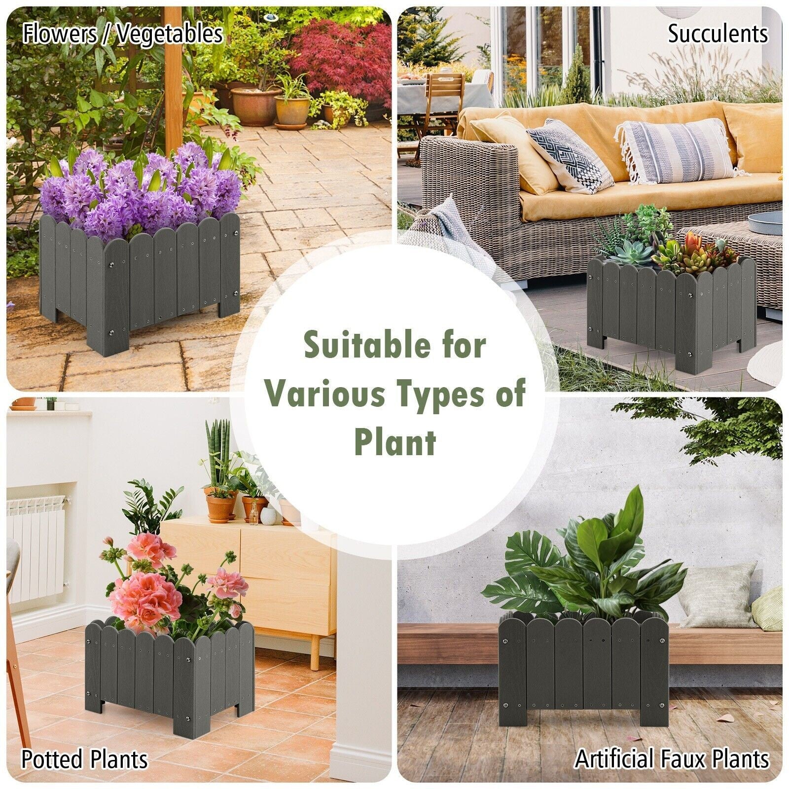 COSTWAY 2 Pack Planter Box Raised Garden Bed HDPE Flower Pot W/Drainage