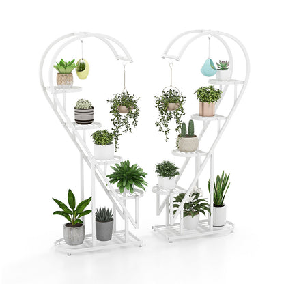 5-Tier Metal Heart-Shaped Plant Stand with Hanging Hooks