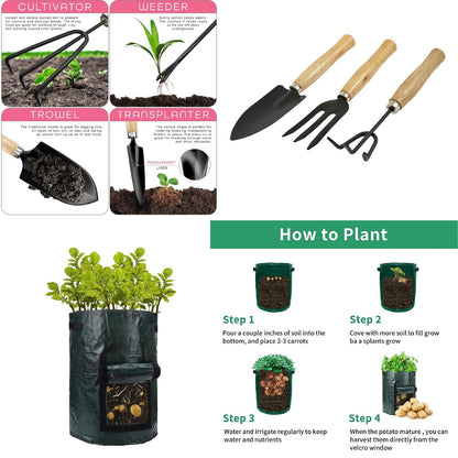 3Pc Heavy Duty Hand Trowel Transplanting Trowel and Fork Garden Tools Set