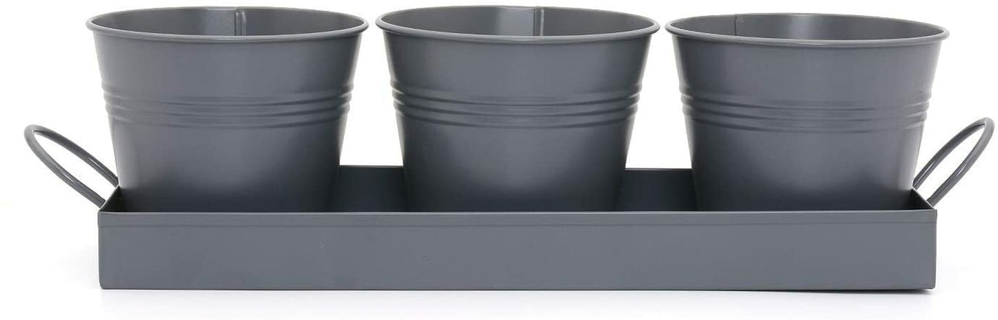 Indoor Herb Planters Tray Kitchen Windowsill Plant Pot with Handle Charcoal Set