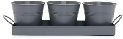 Indoor Herb Planters Tray Kitchen Windowsill Plant Pot with Handle Charcoal Set