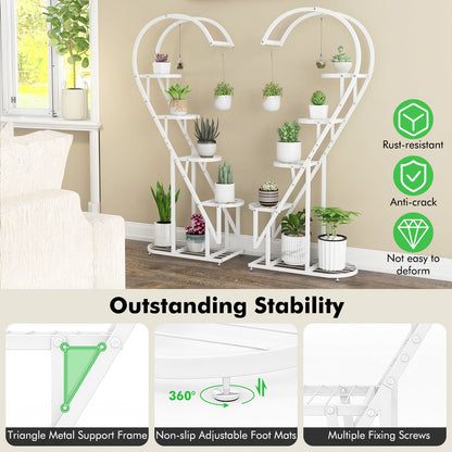 5-Tier Metal Heart-Shaped Plant Stand with Hanging Hooks
