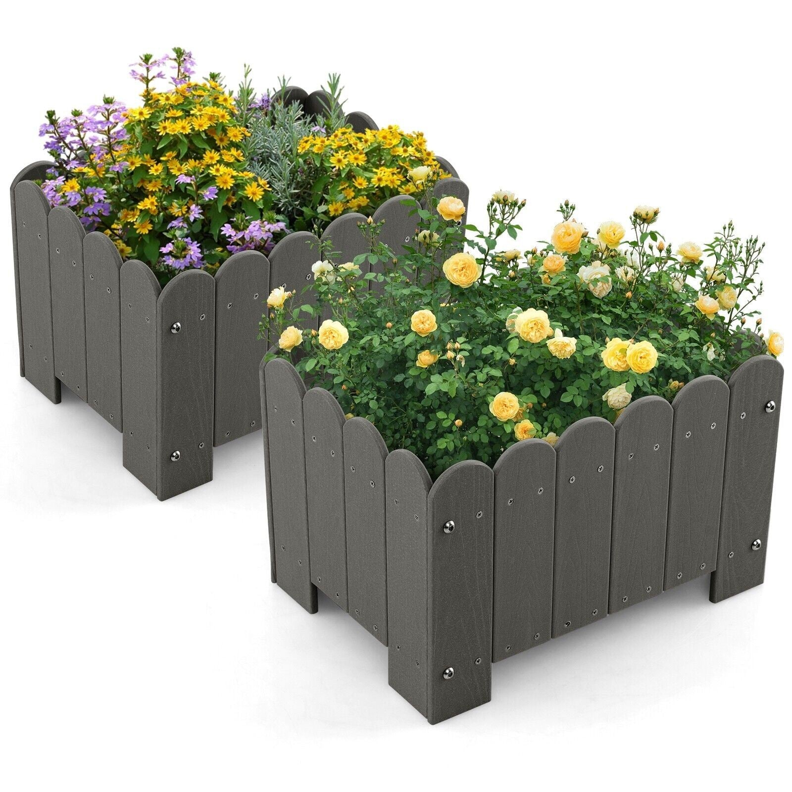 COSTWAY 2 Pack Planter Box Raised Garden Bed HDPE Flower Pot W/Drainage
