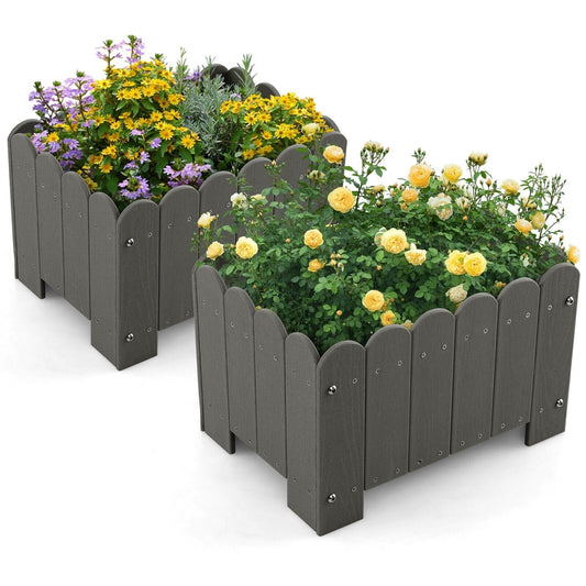 COSTWAY 2 Pack Planter Box Raised Garden Bed HDPE Flower Pot W/Drainage