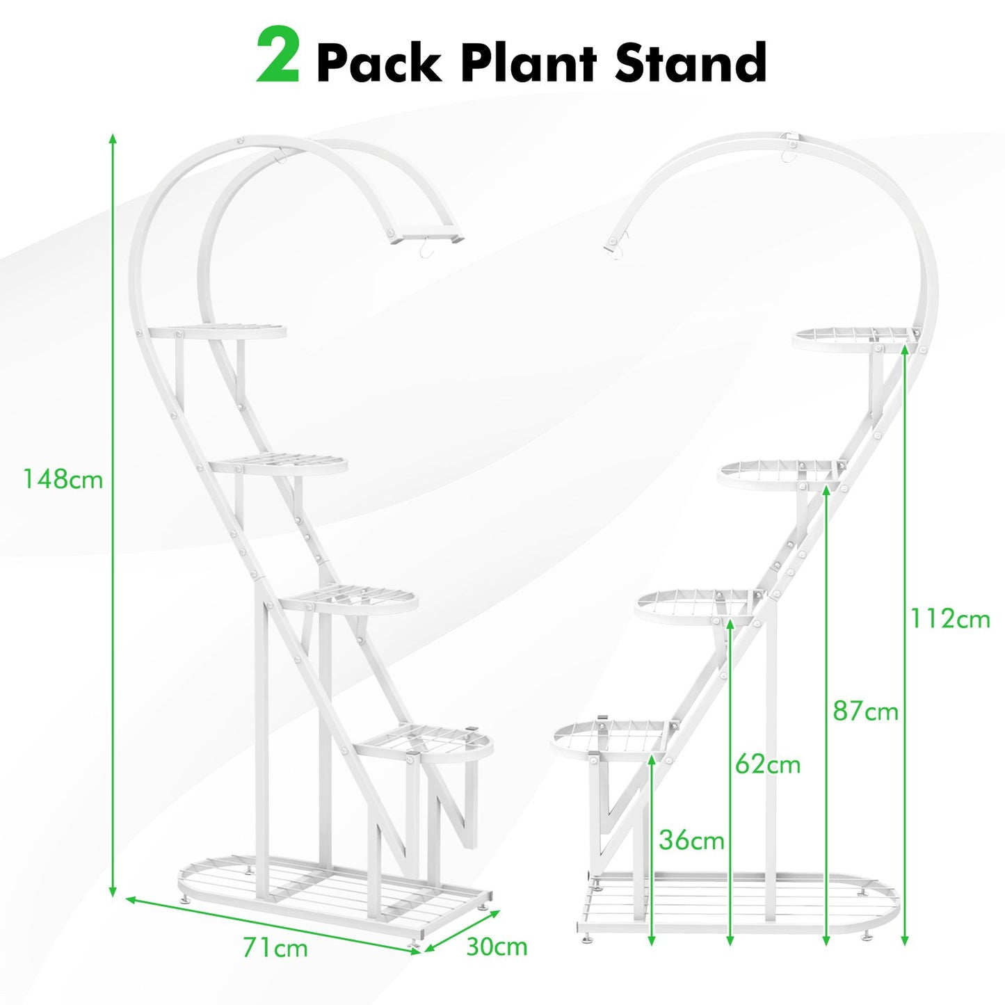 5-Tier Metal Heart-Shaped Plant Stand with Hanging Hooks