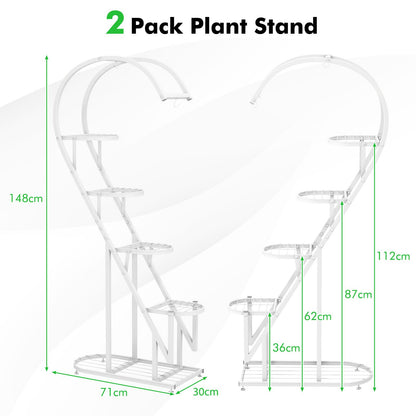 5-Tier Metal Heart-Shaped Plant Stand with Hanging Hooks